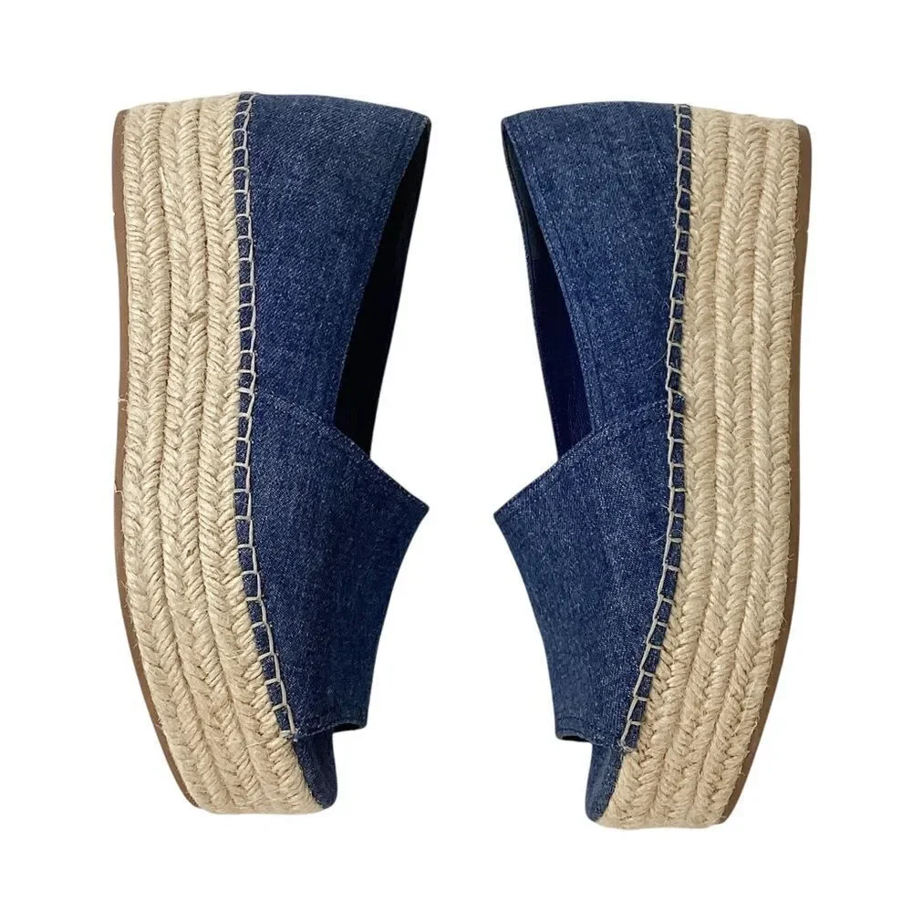 Miu Miu Blue Denim Platform Espadrille Sandals Sz 39.5 Peep Toe Designer